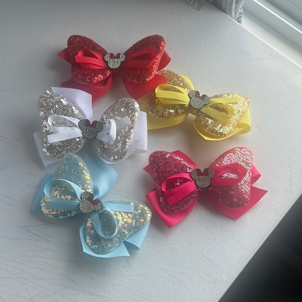 Colorful Sequin Bow Hair Clips Set